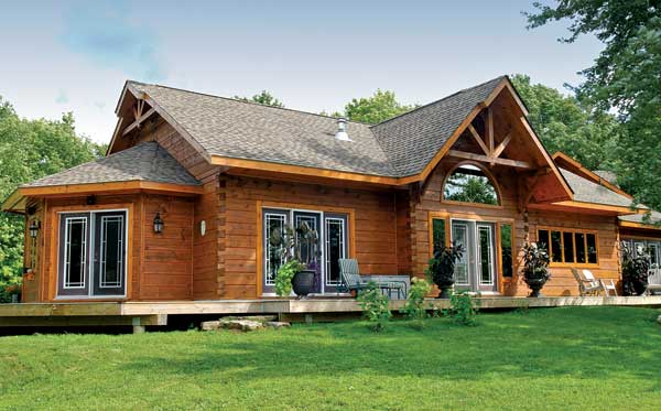 lakeside log cabin exterior