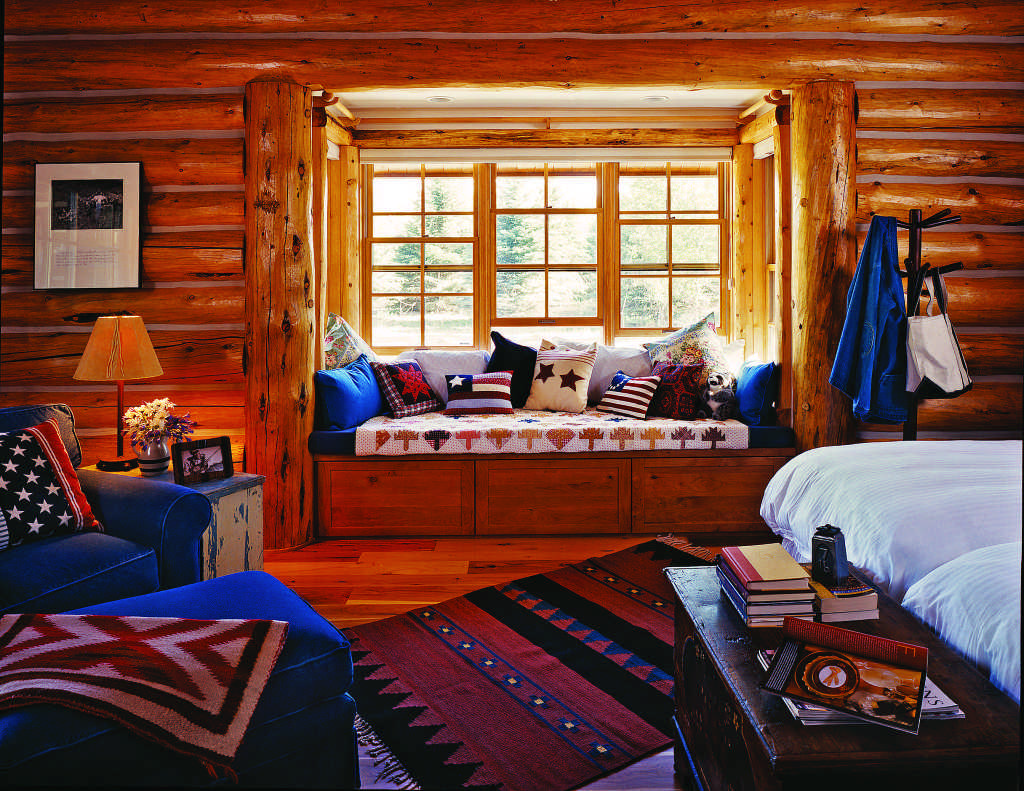 log home reading nook