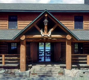 A pair of antlers from a moose Jim took down in Maine greets guests to the lodge. Other majestic mountings, all trophies of the veteran hunter, include caribou, deer and a black bear from the Cleary’s property.