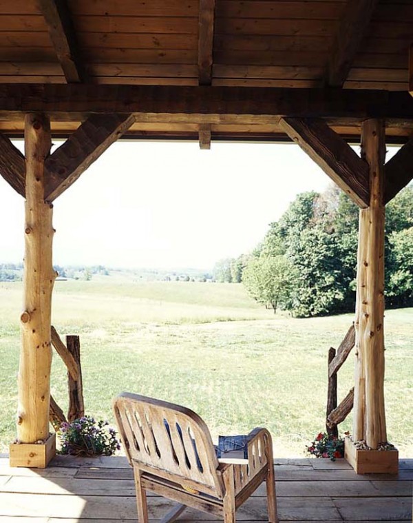 The expansive view from the front porch of the Tennessee log cabin.