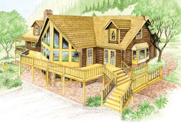 Lakeview Log Home Plan By Bk Cypress Homes Elevation Image 5060